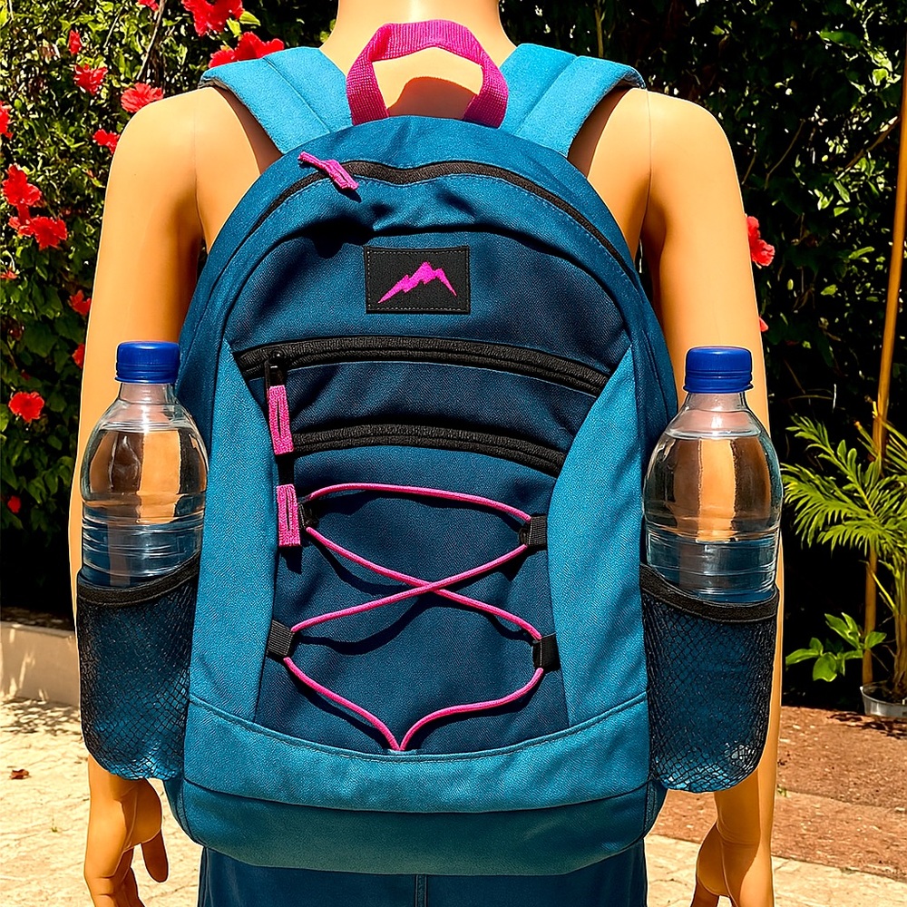 SALE 🌼 Backpack New Aqua Full Zip Front Elastic Mesh Pockets Unisex
